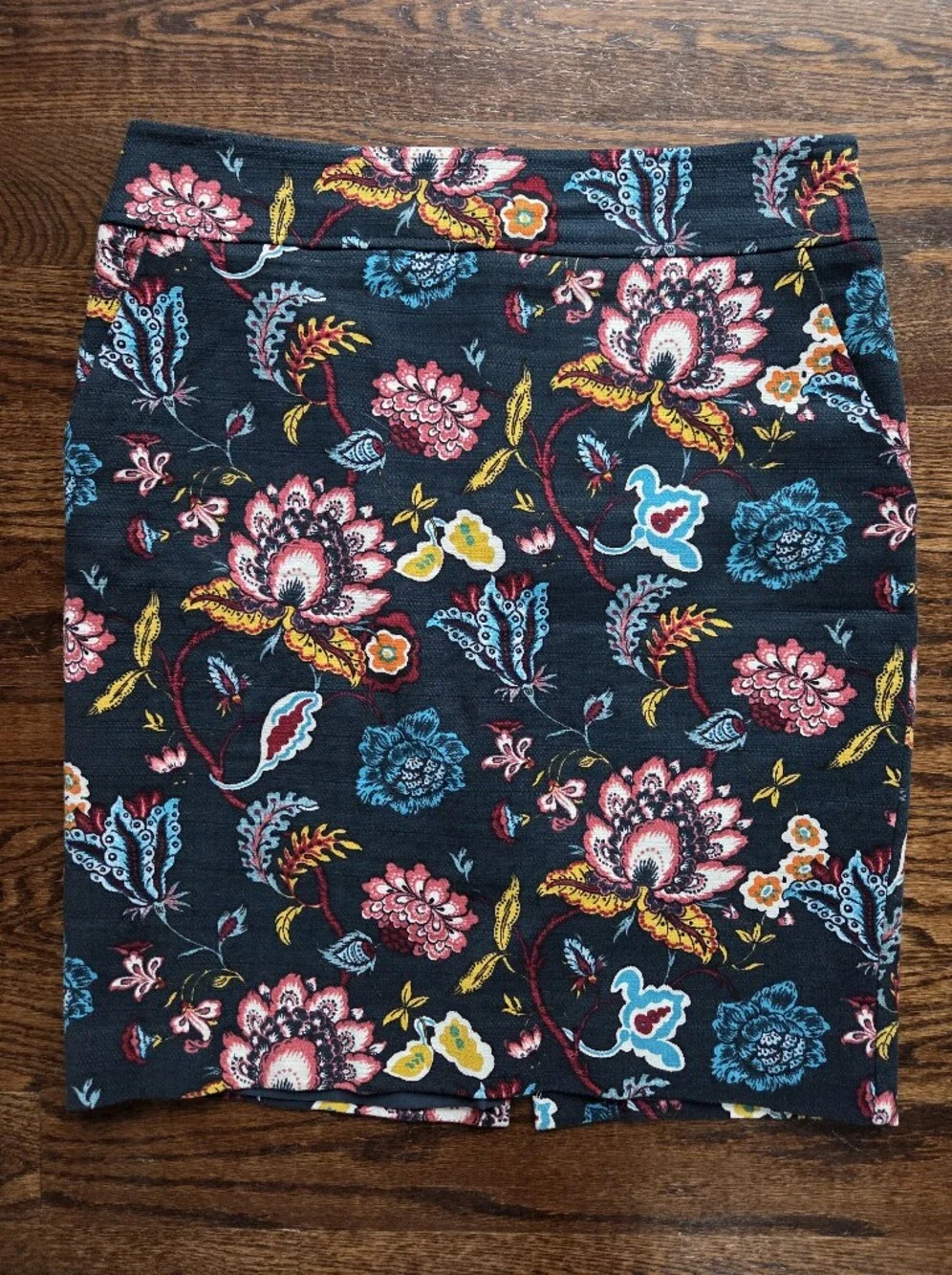 LOFT Jacobean Floral Pencil Skirt Deep‎ Teal/Navy